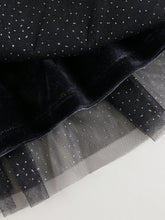 Young Girls Baby Elegant Sweet Ruffle Velvet & Mesh Contrast Round Neck Long Sleeve Dress, Autumn/Winter